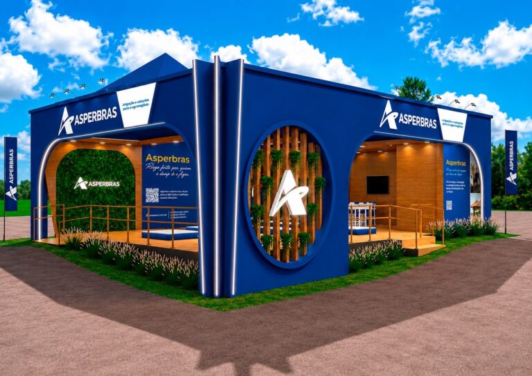 Stand da Asperbras medindo 140 m² na Bahia Farm Show, destacando produtos em PVC e PEAD.